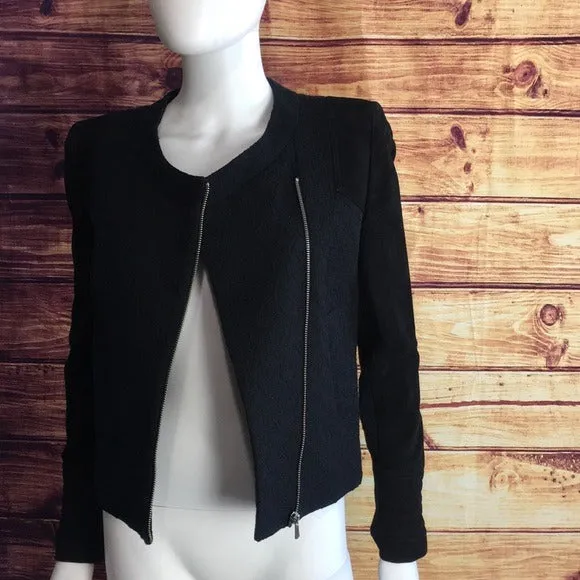 NWT Maje Black Suede Fabric Textured Zip Up Blazer