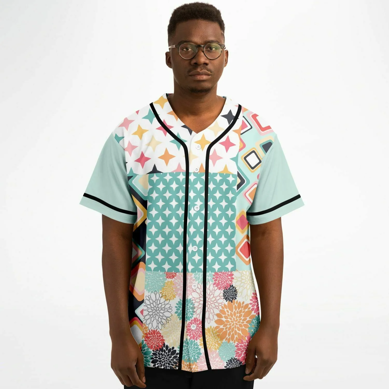 Old Miami Geo Patchwork Button Front Jersey