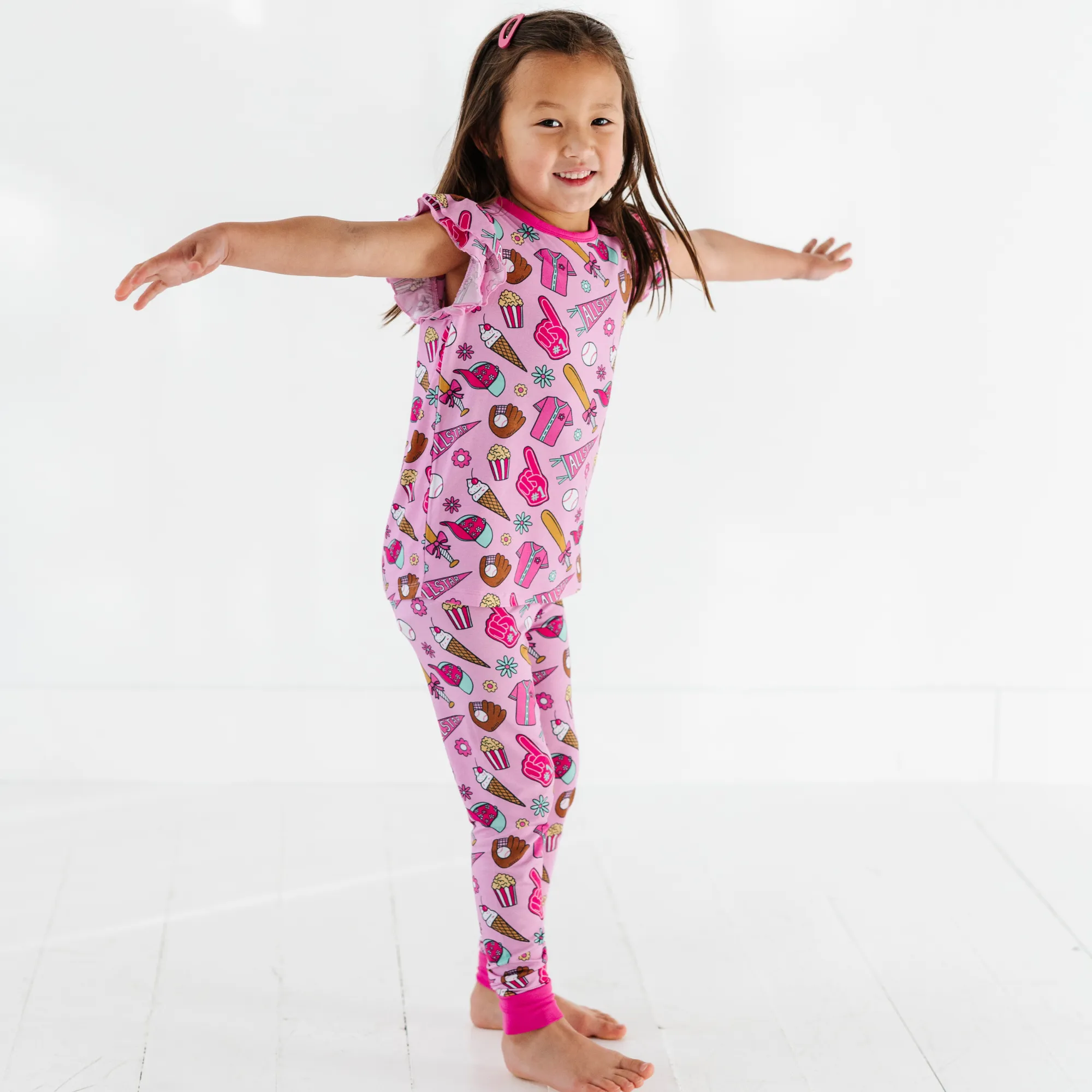 Pink Baseball Pink Ruffle Pajamas Toddler/Kids