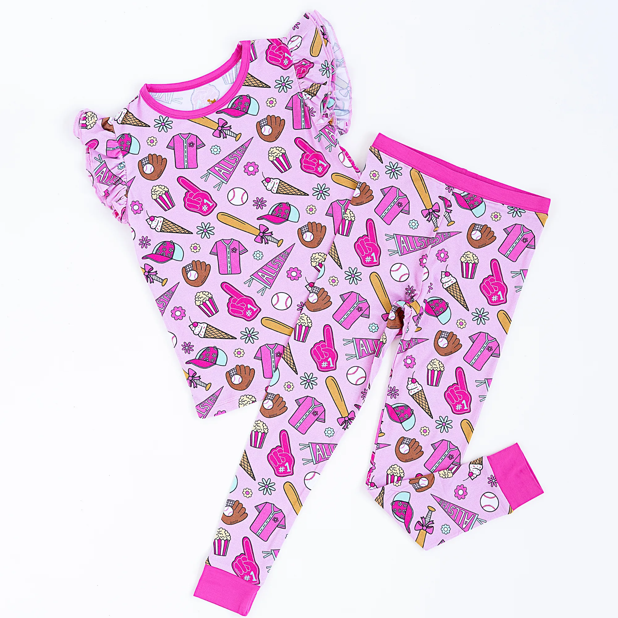 Pink Baseball Pink Ruffle Pajamas Toddler/Kids