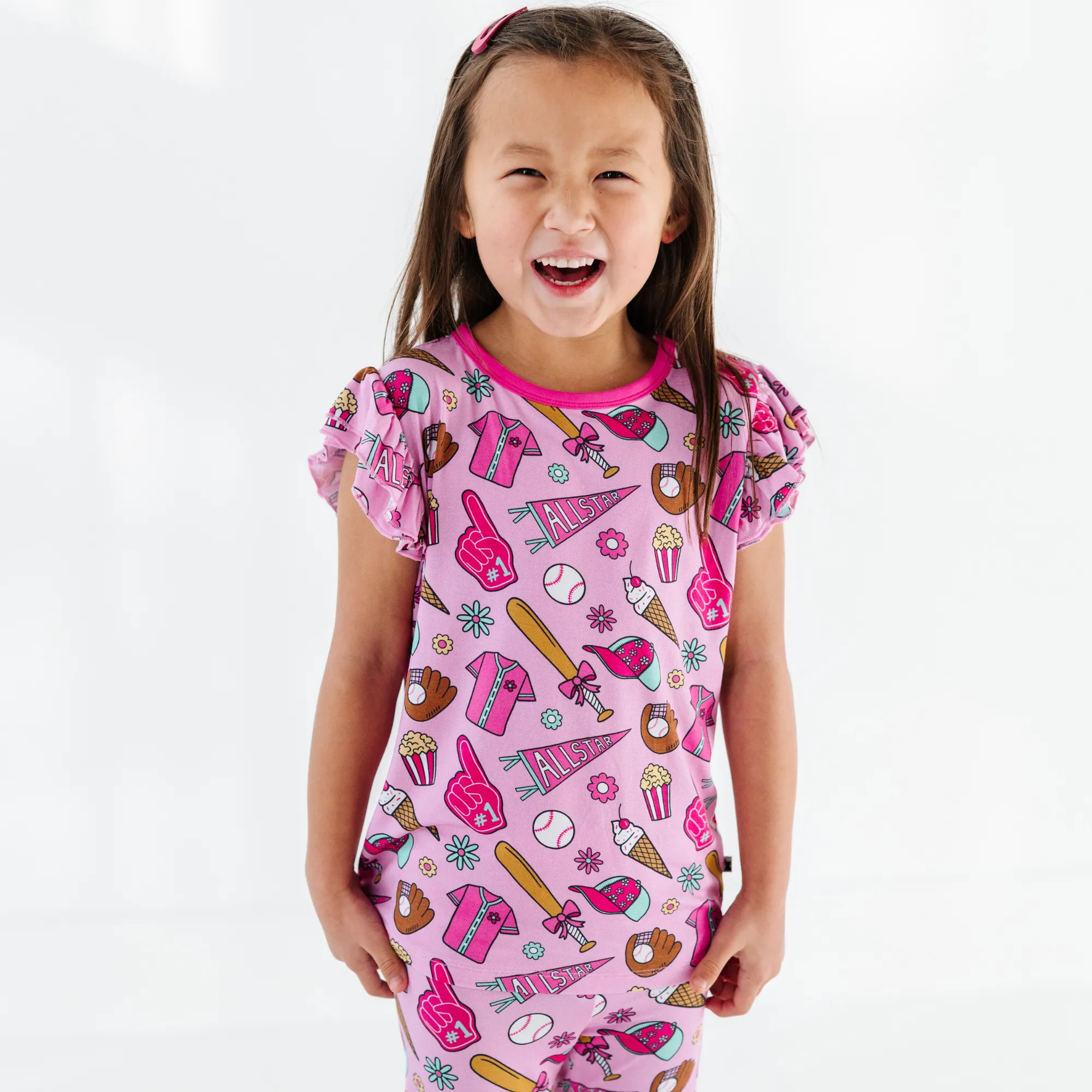 Pink Baseball Pink Ruffle Pajamas Toddler/Kids