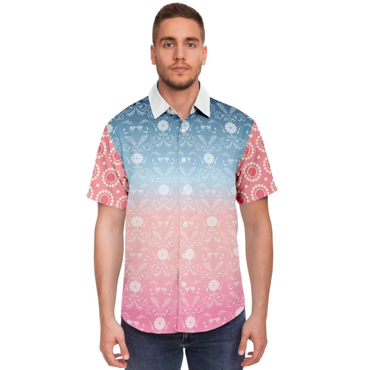 Pink Glacier Short Sleeve Button Down Shirt