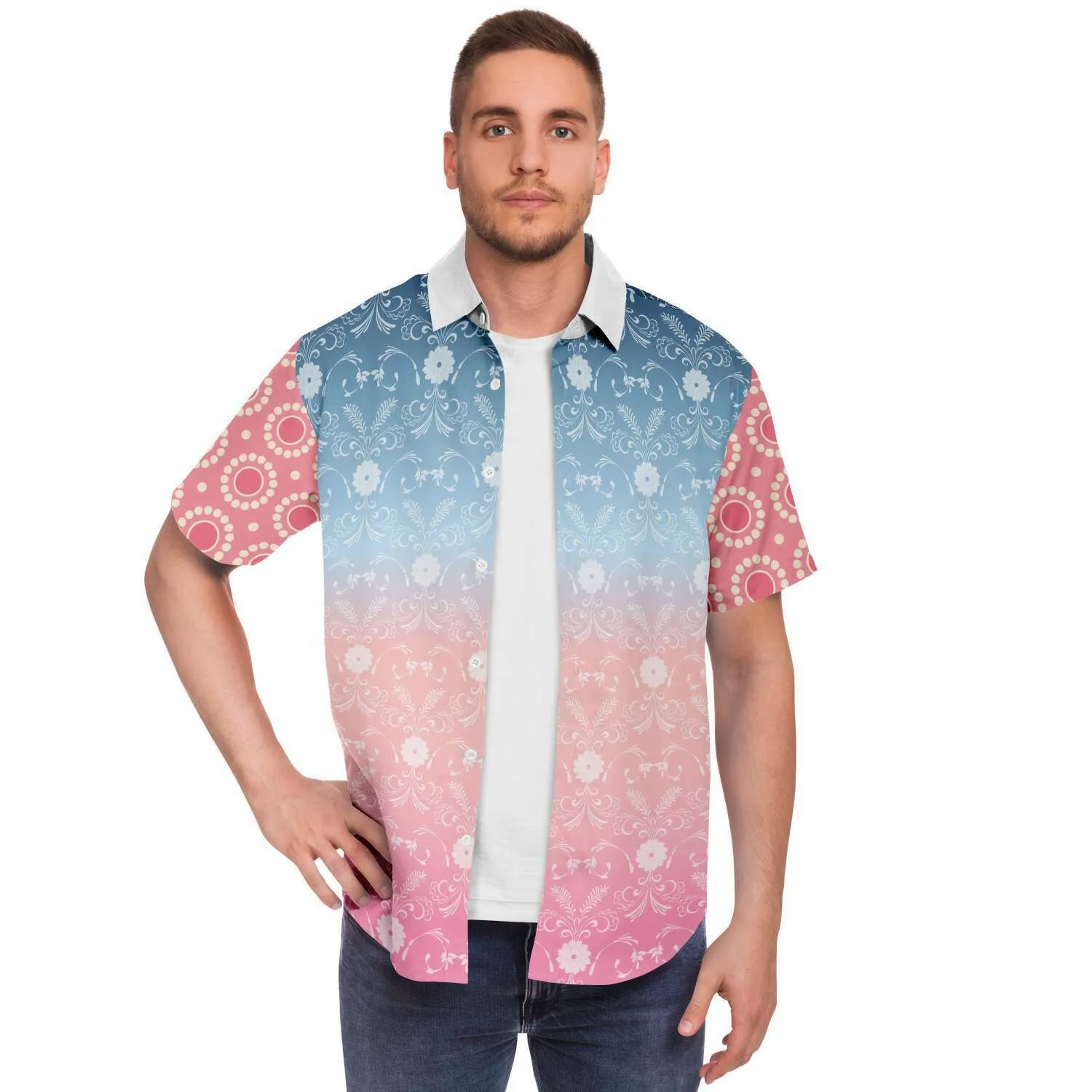 Pink Glacier Short Sleeve Button Down Shirt