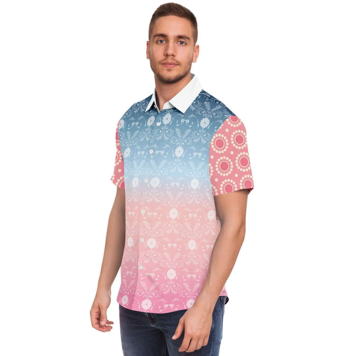 Pink Glacier Short Sleeve Button Down Shirt