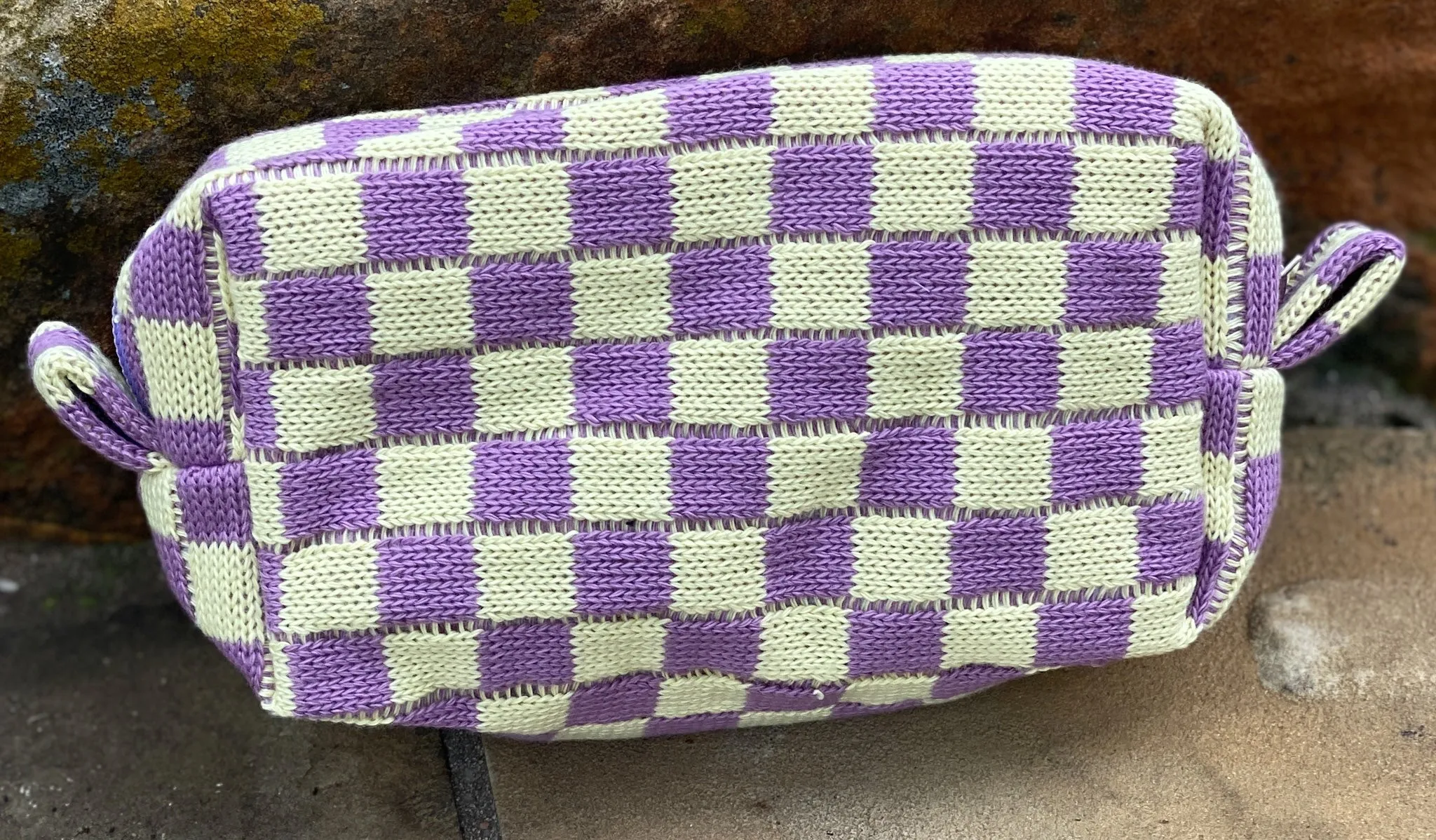 Purple & Light Yellow Checked Zipper Pouch