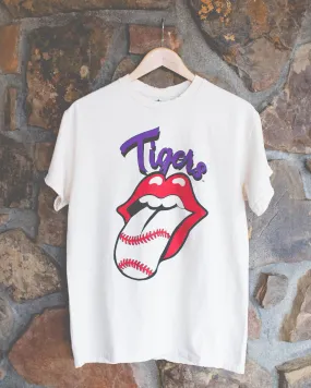 Rolling Stones LSU Tigers Baseball Lick Off White Thrifted Tee