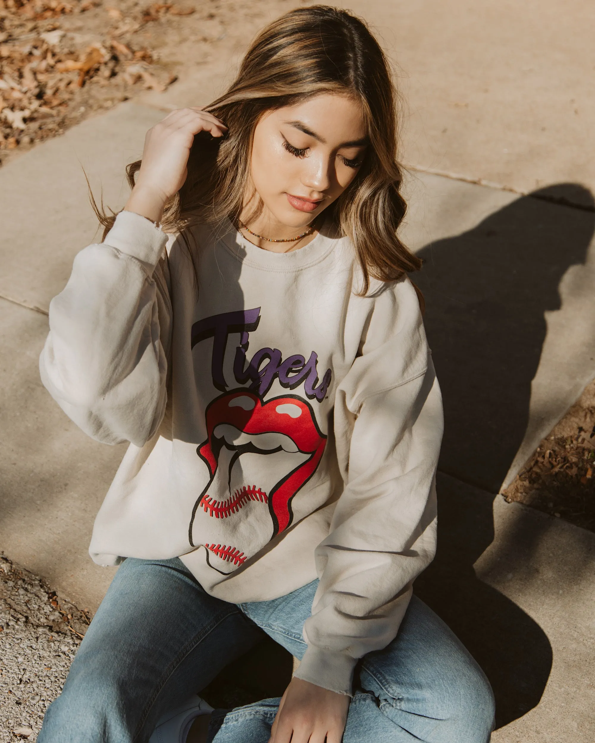 Rolling Stones LSU Tigers Baseball Lick Sand Thrifted Sweatshirt