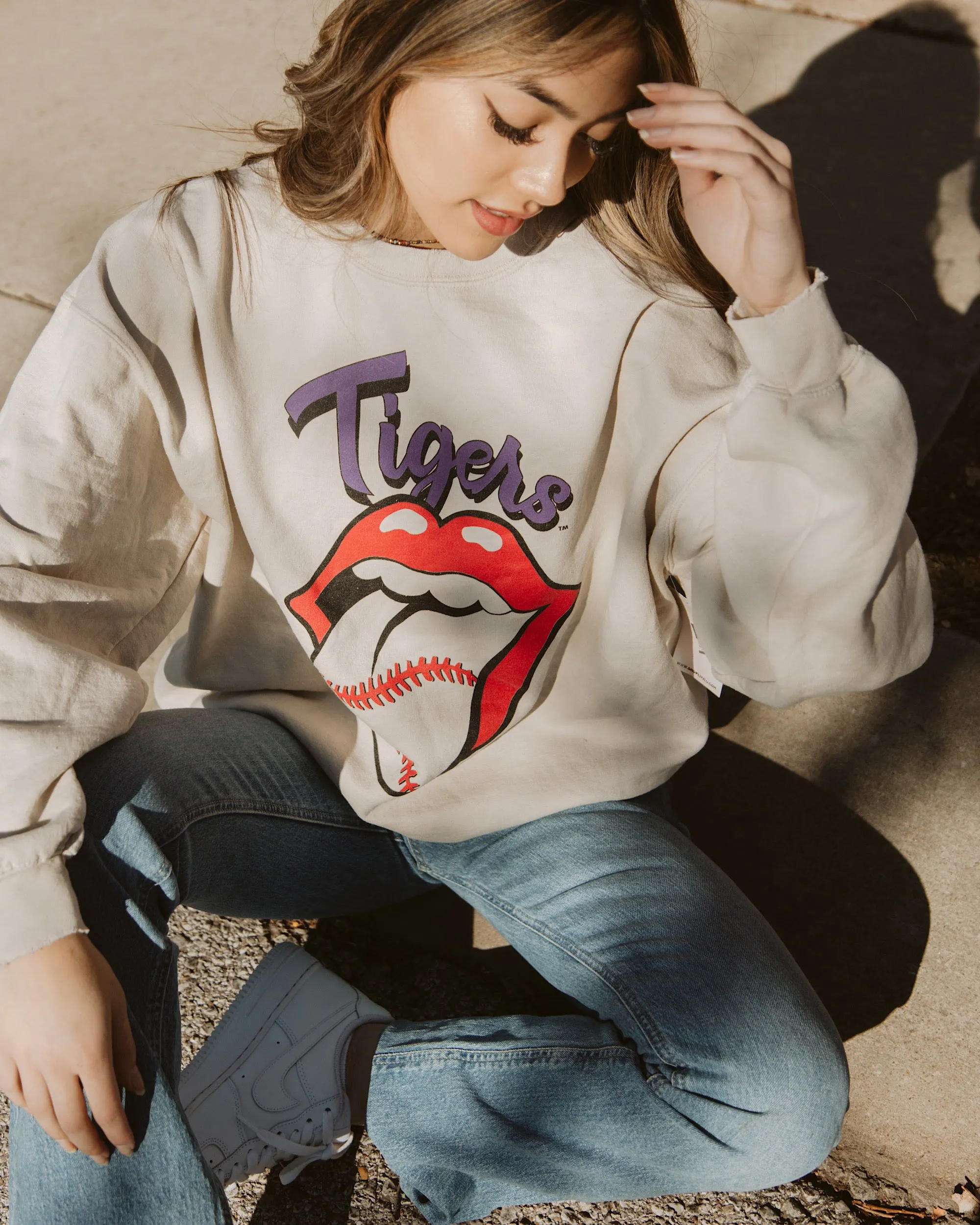 Rolling Stones LSU Tigers Baseball Lick Sand Thrifted Sweatshirt