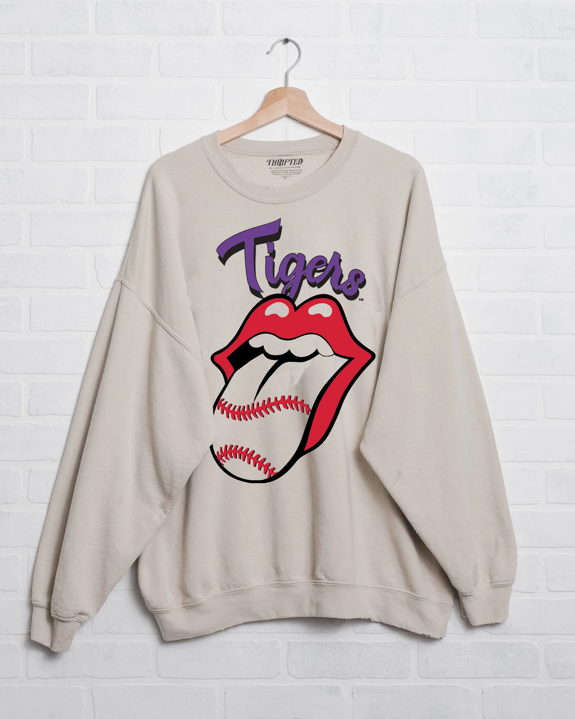 Rolling Stones LSU Tigers Baseball Lick Sand Thrifted Sweatshirt