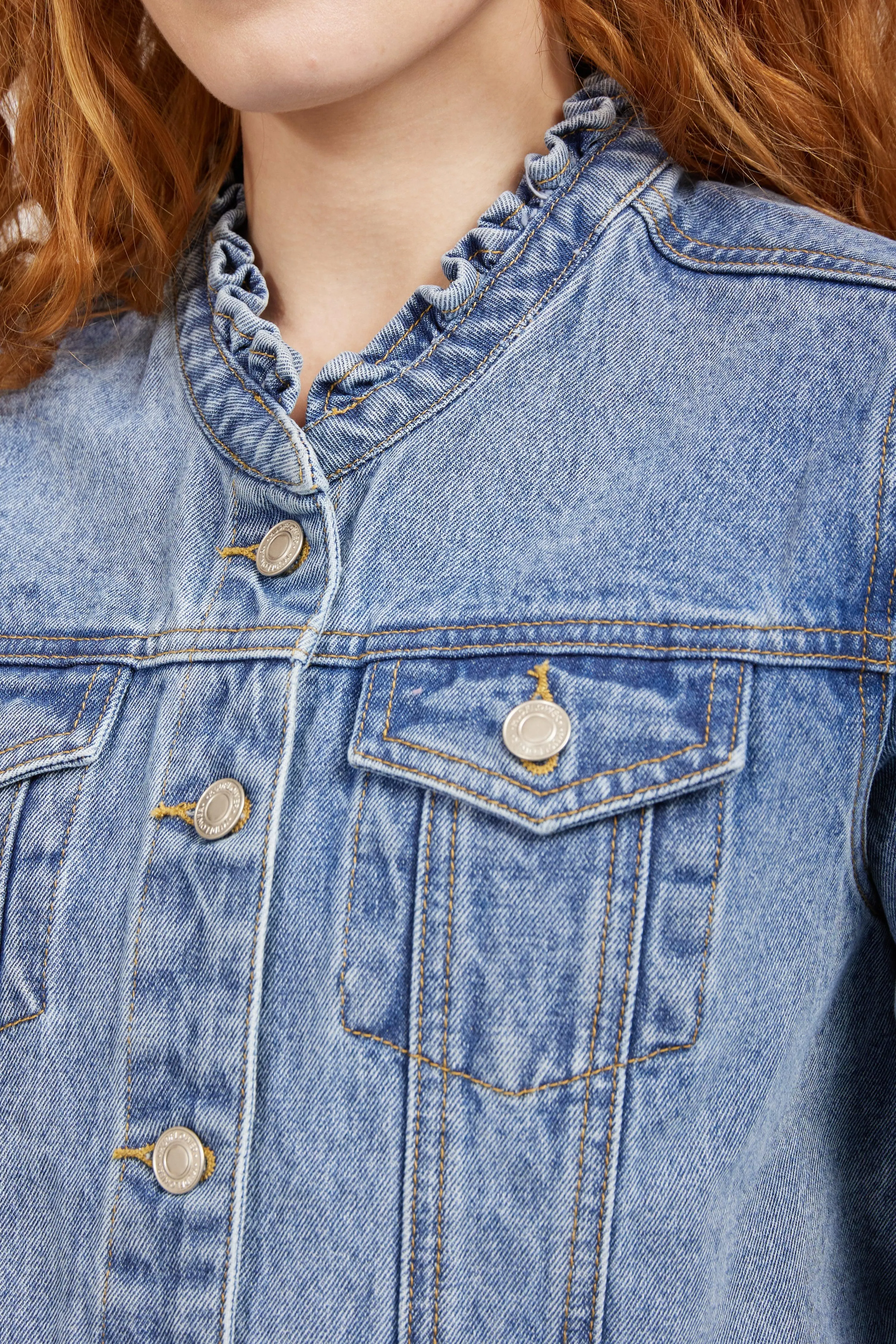 Ruffle Neck Denim Jacket