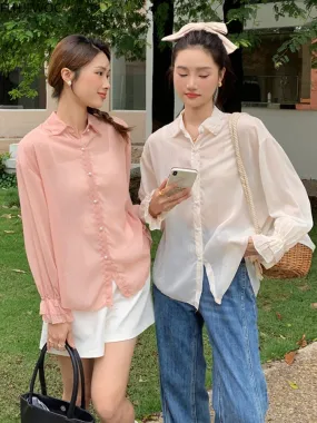 Sheer Chiffon Button-Down Blouse