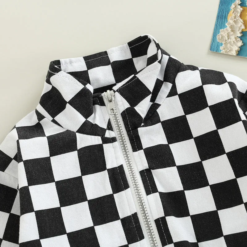 Toddler Kids Checkerboard Print Zipper Jacket