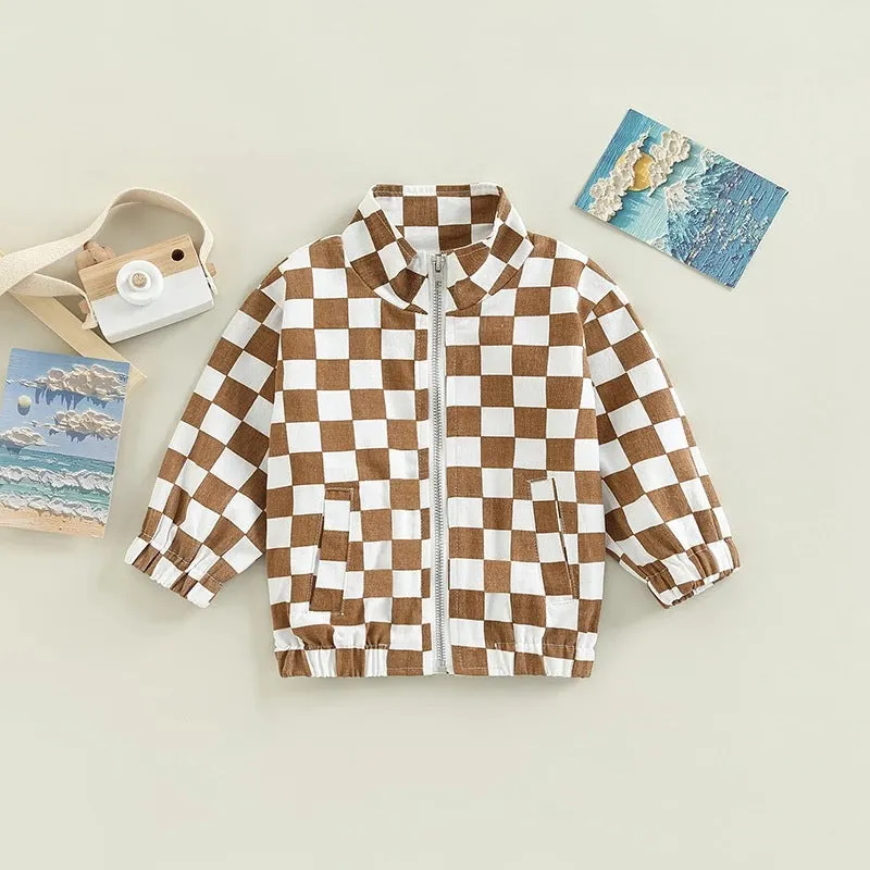 Toddler Kids Checkerboard Print Zipper Jacket