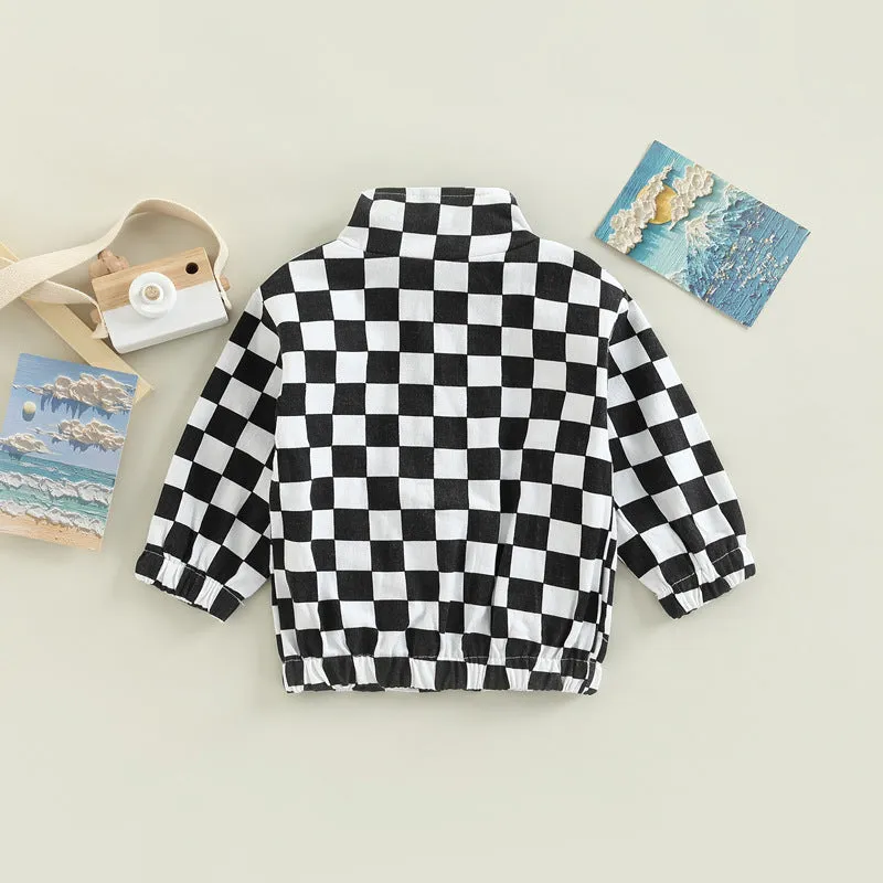 Toddler Kids Checkerboard Print Zipper Jacket