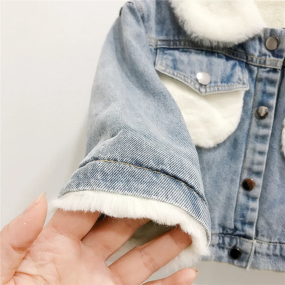 Toddler Kids Thickened Furry Denim Jacket