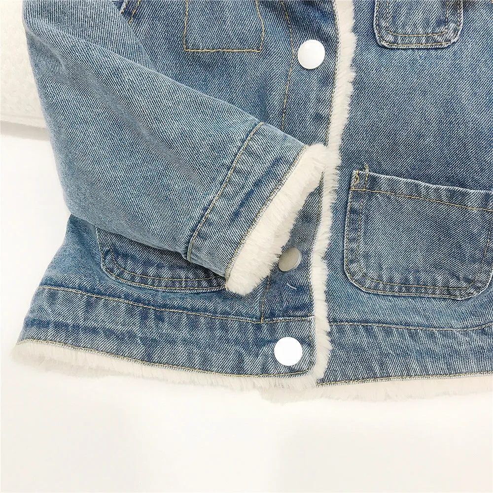 Toddler Kids Thickened Furry Denim Jacket