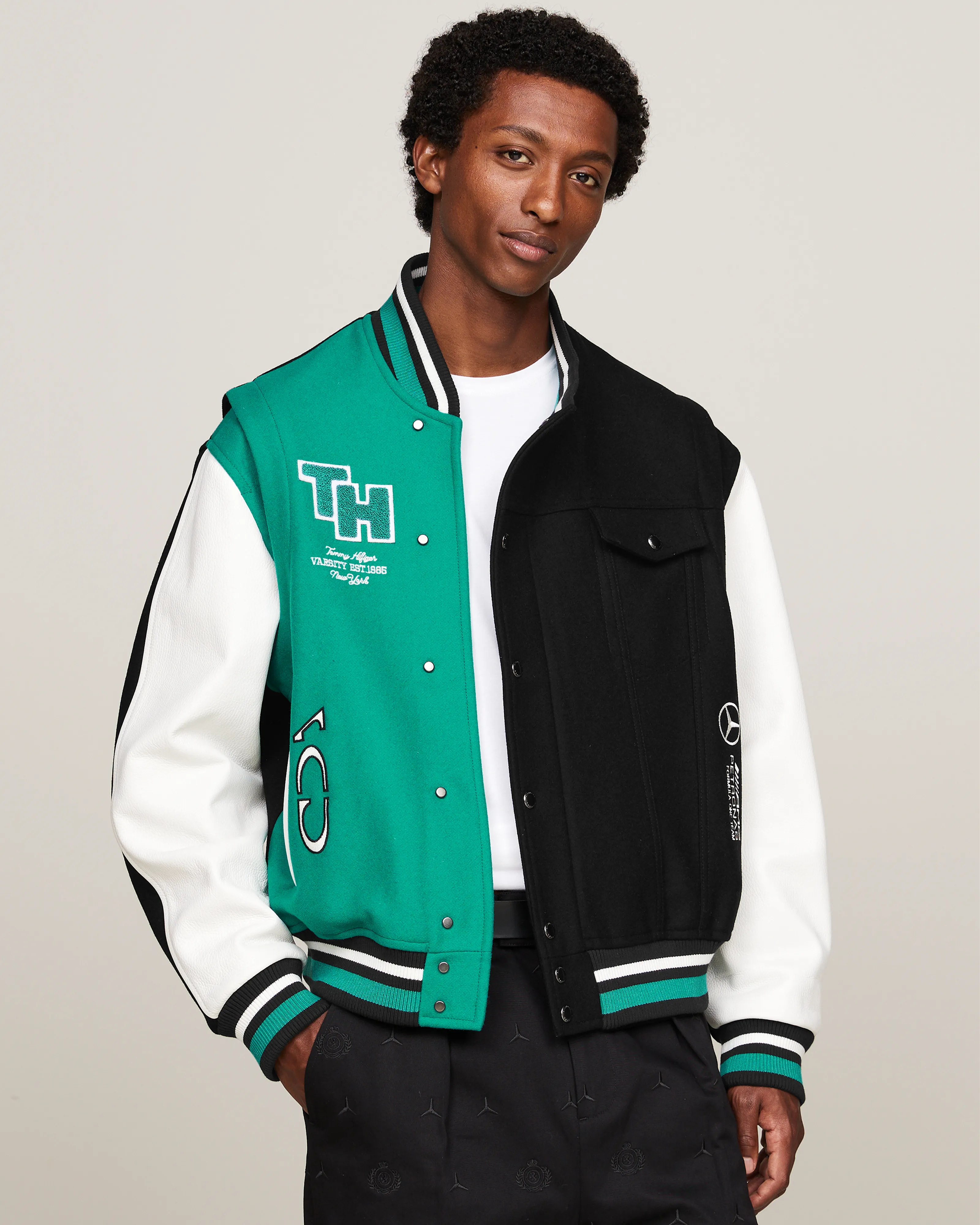 Tommy x Mercedes-AMG F1 x Clarence Ruth Varsity Jacket Black