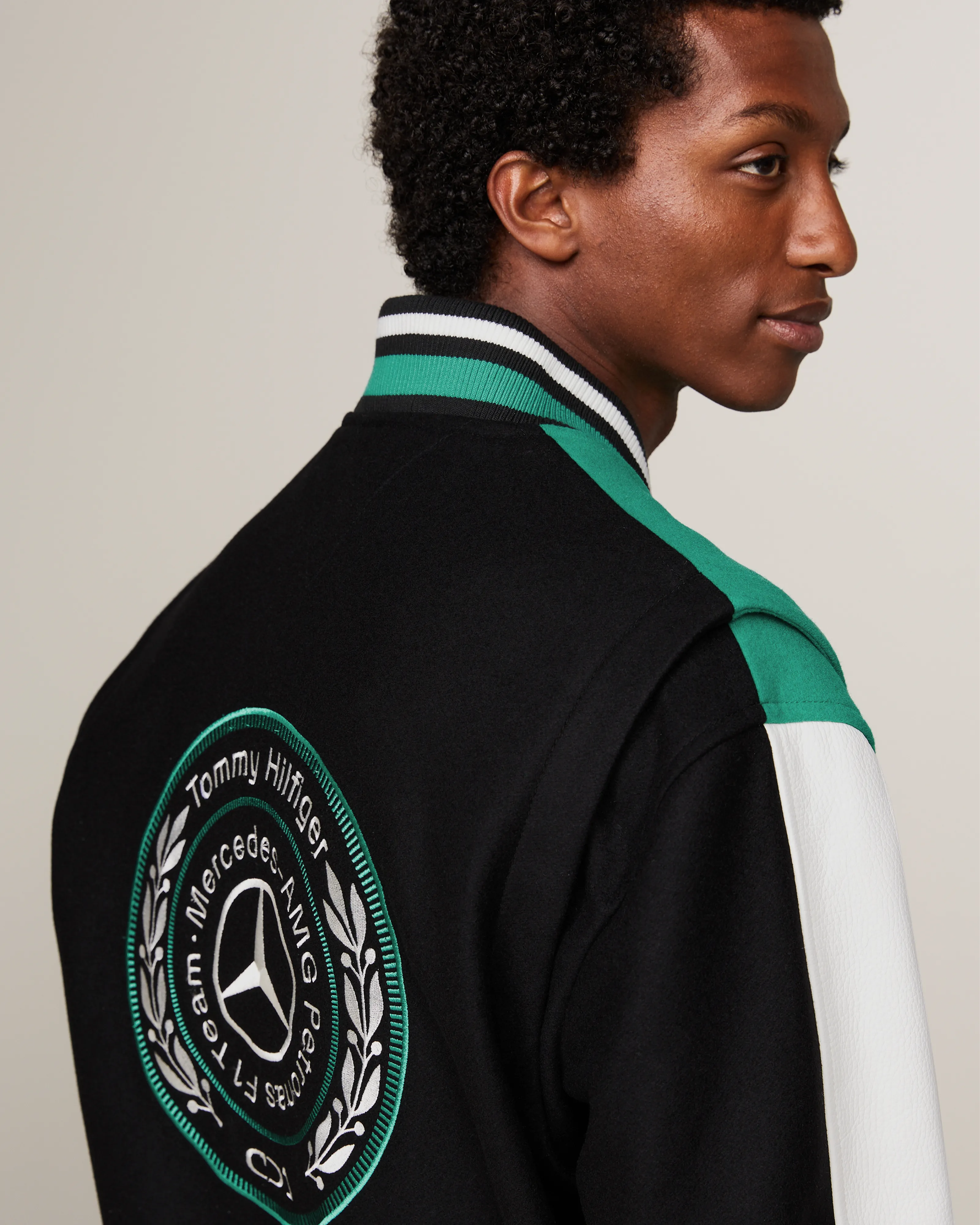 Tommy x Mercedes-AMG F1 x Clarence Ruth Varsity Jacket Black