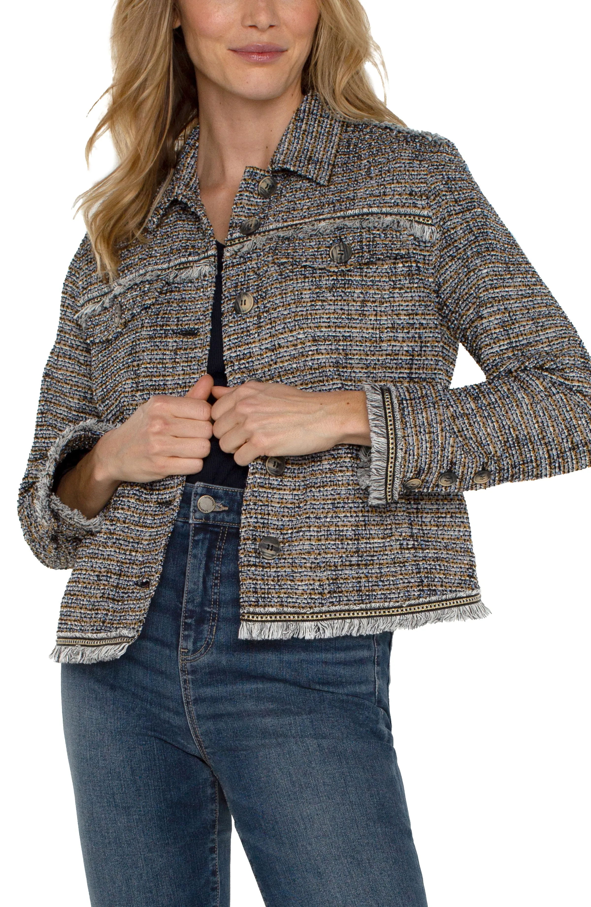 TRUCKER JACKET WITH FRAY SEAMING