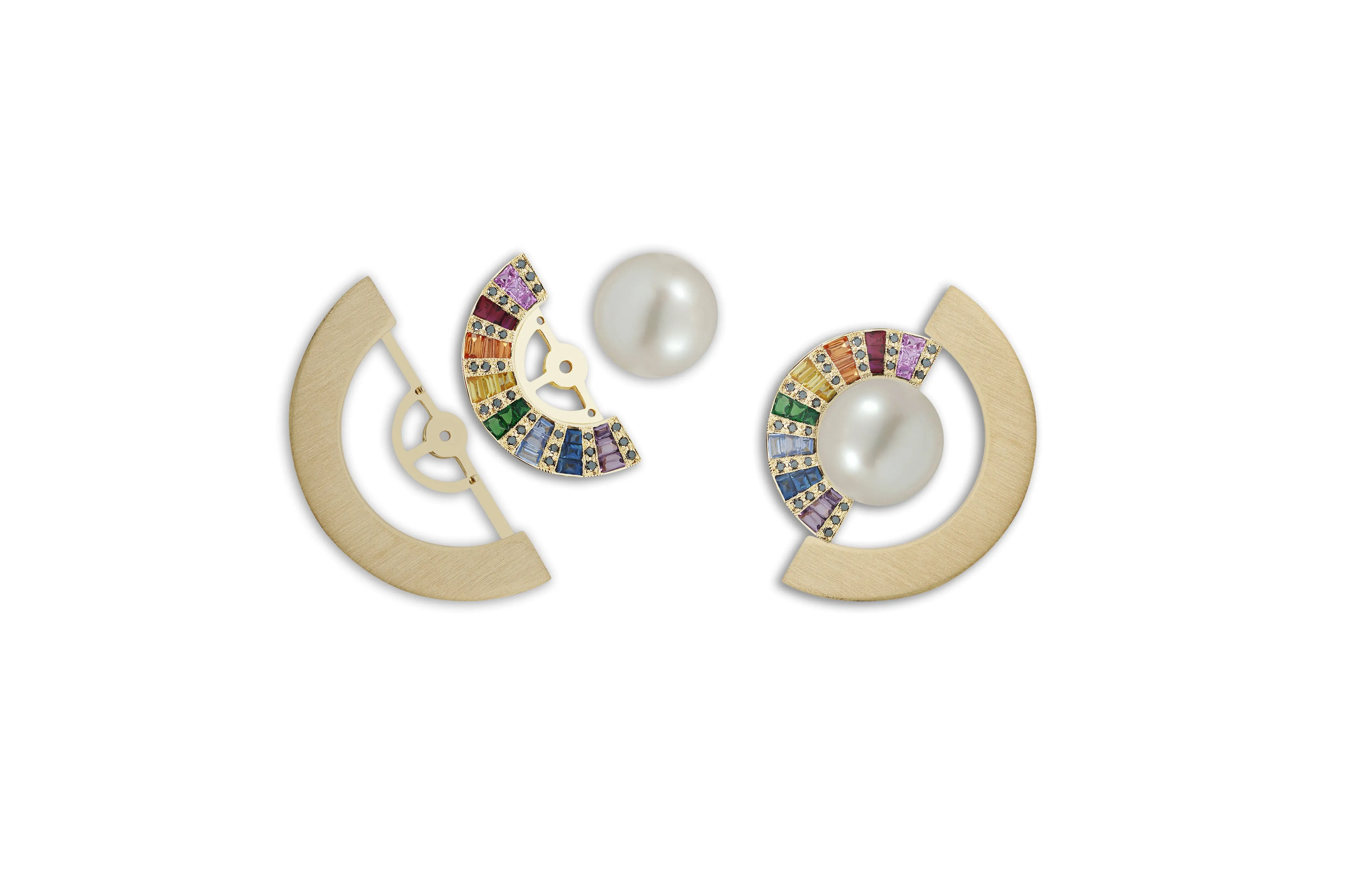 Twist Rainbow Reflection Pearl Double Jacket Earrings