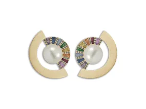 Twist Rainbow Reflection Pearl Double Jacket Earrings