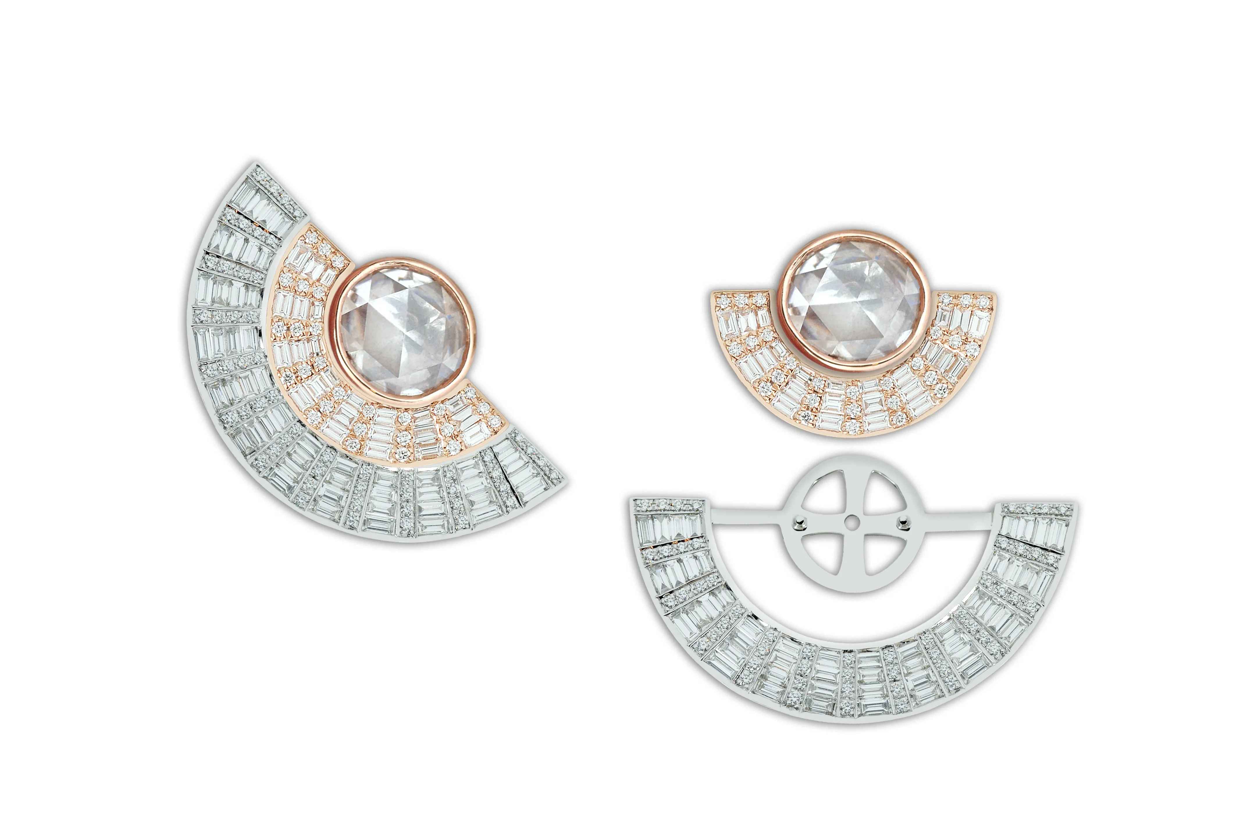 Twist Reflection Diamond Double Jacket Earrings Duo Rose Gold White Gold