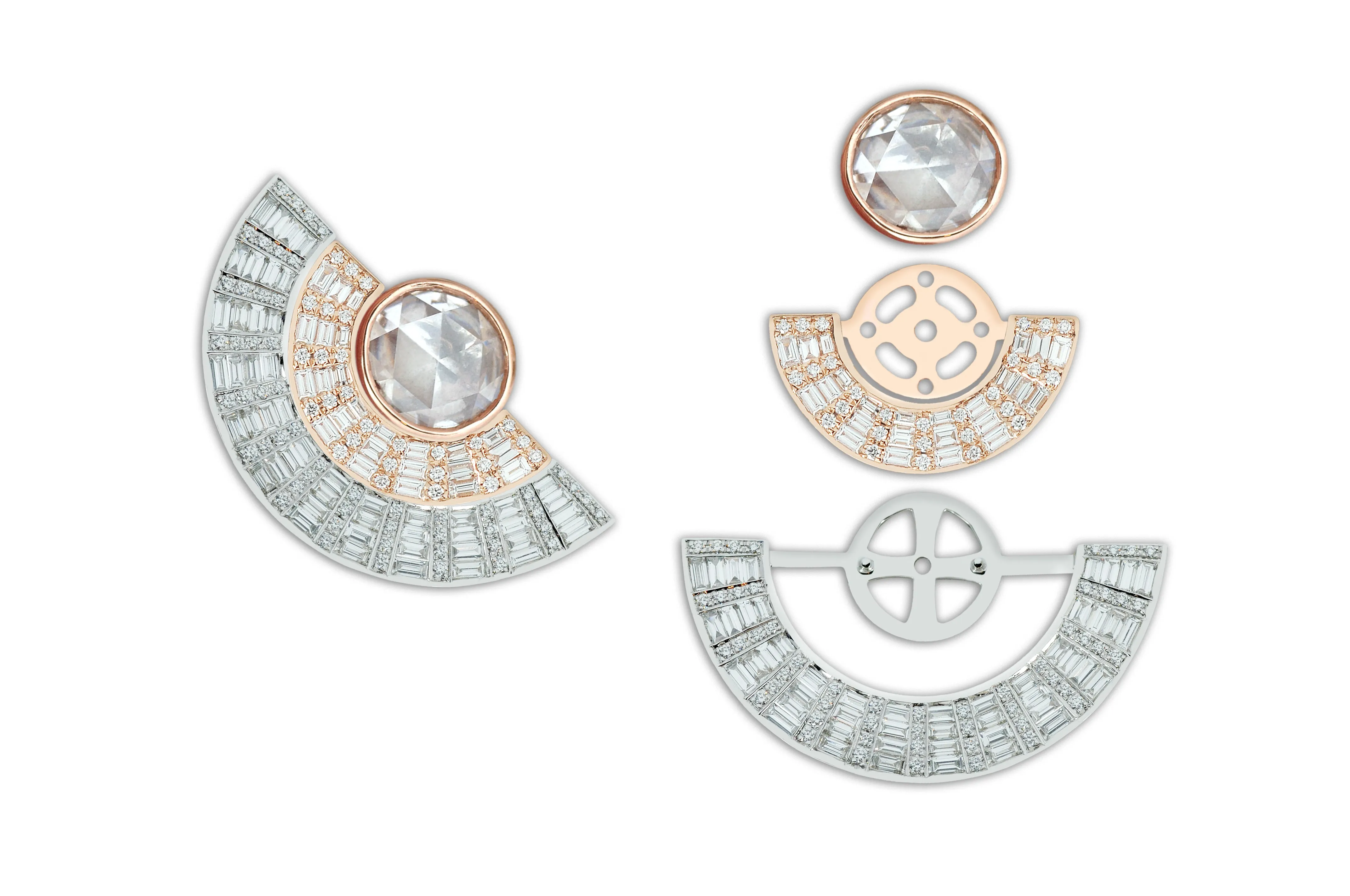 Twist Reflection Diamond Double Jacket Earrings Duo Rose Gold White Gold