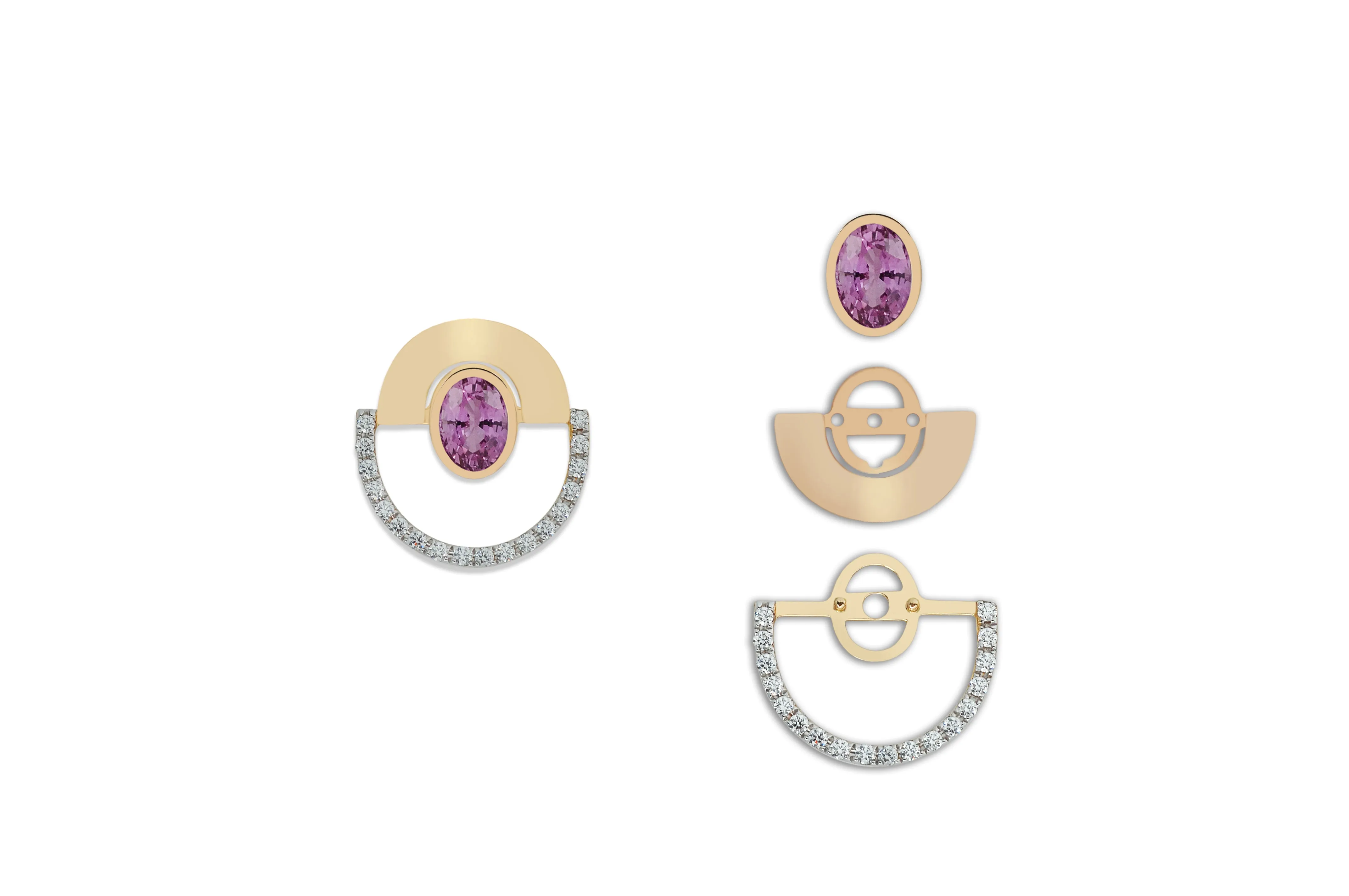 Twist Reflection Isla Oval Pink Sapphire Diamond Ear jacket Earrings