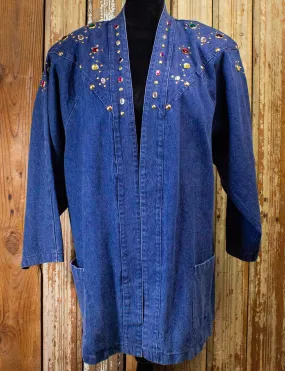 Vintage Christie Bejeweled Denim Coat 80s 2XL