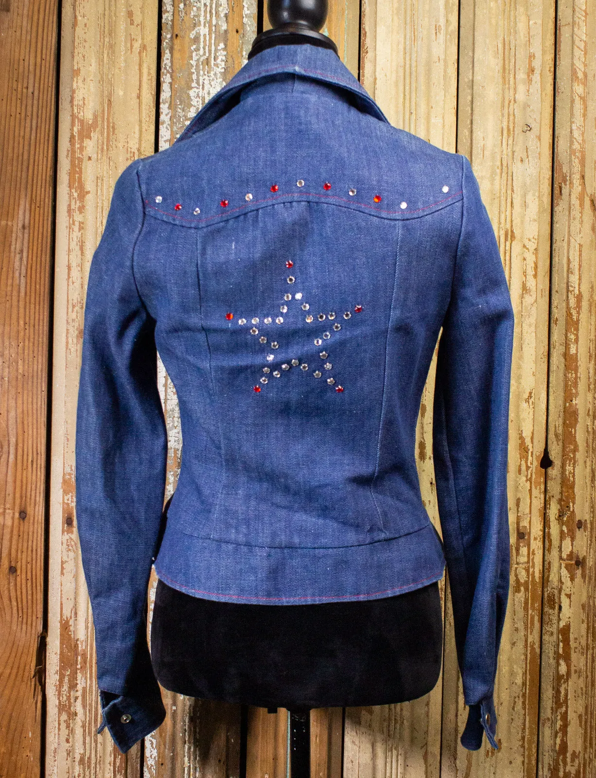 Vintage Women's Happy Legs Denim Jacket With Rhinestones 70s Small