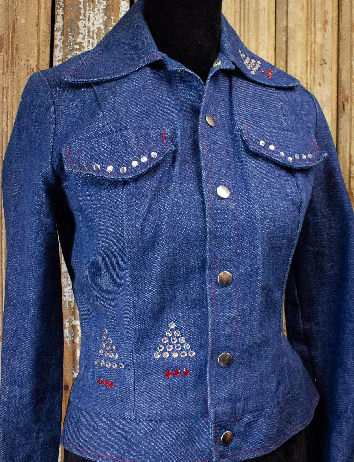 Vintage Women's Happy Legs Denim Jacket With Rhinestones 70s Small