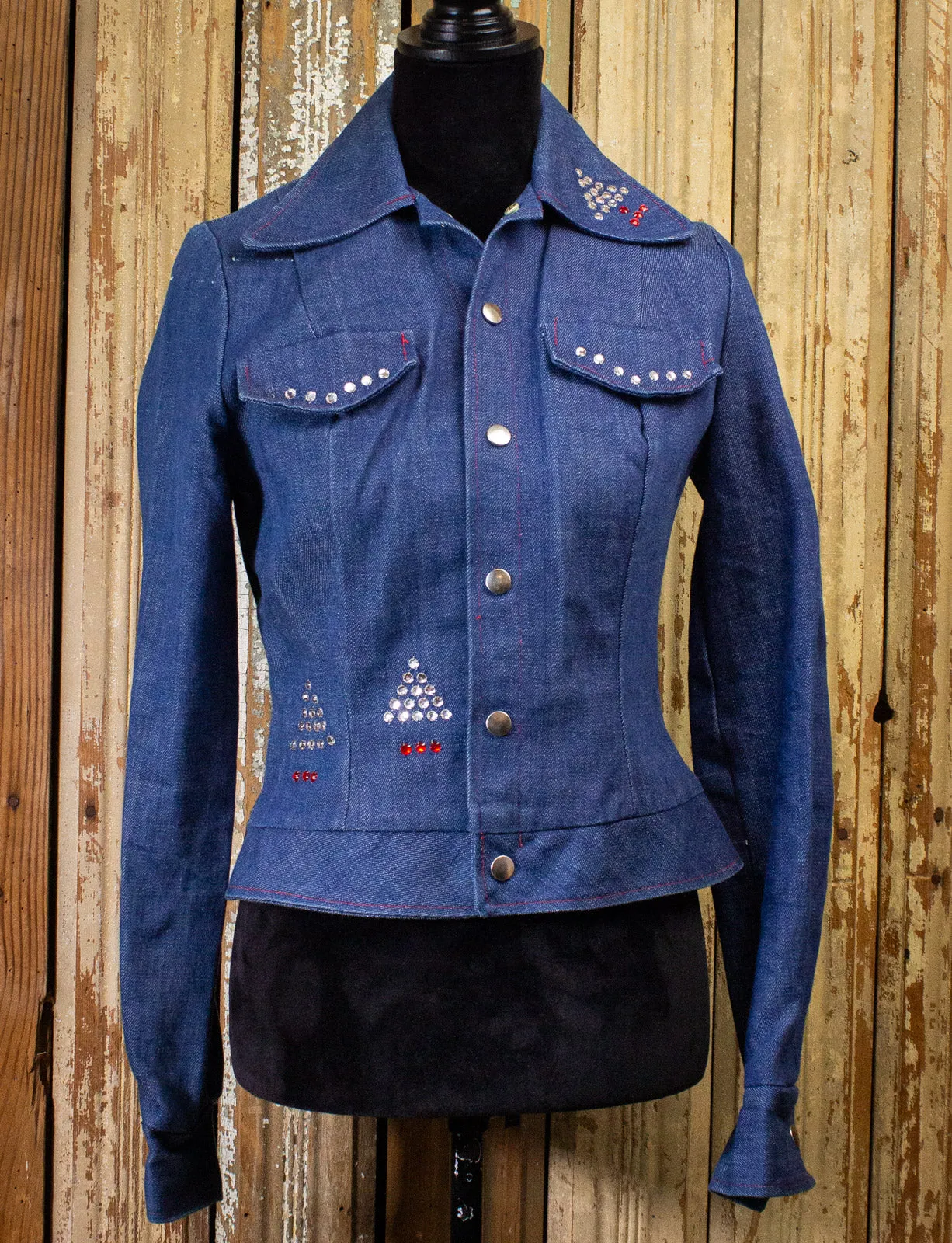 Vintage Women's Happy Legs Denim Jacket With Rhinestones 70s Small