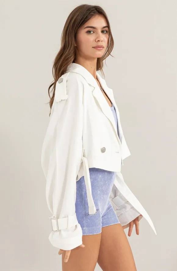 White Denim Cropped Jacket